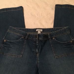 Ann Taylor LOFT medium wash, wide leg jean.